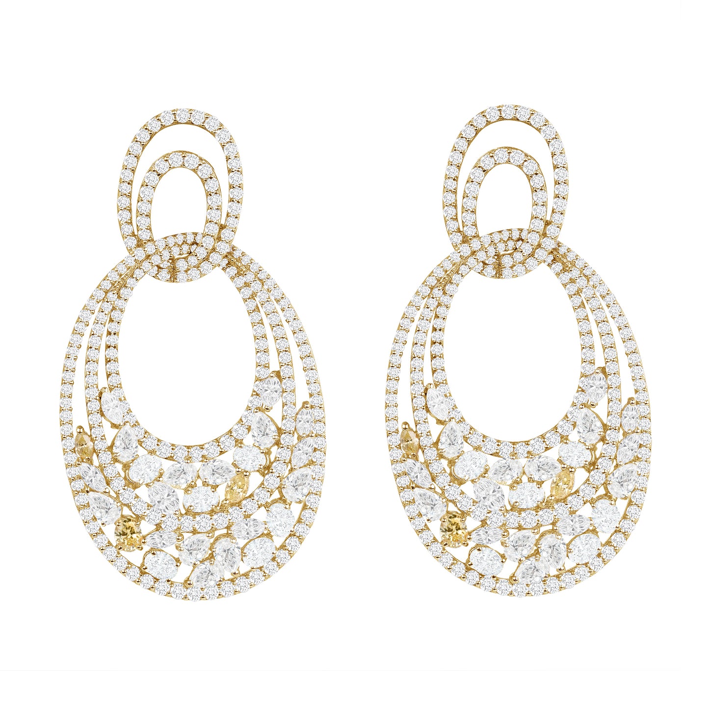Dispersed Diamond Drop Hoop Earrings
