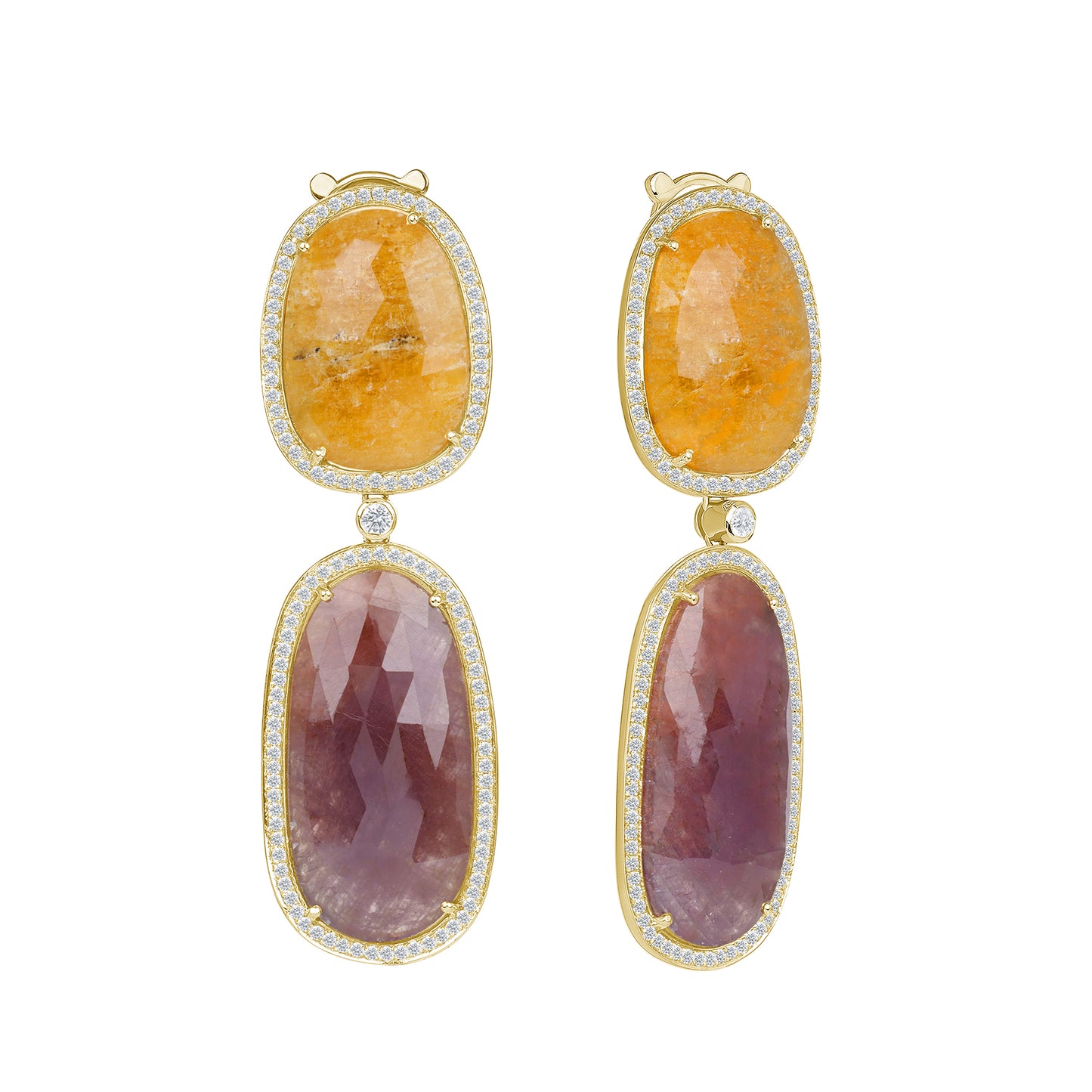 Sliced Sapphires & Diamond Drop Earrings