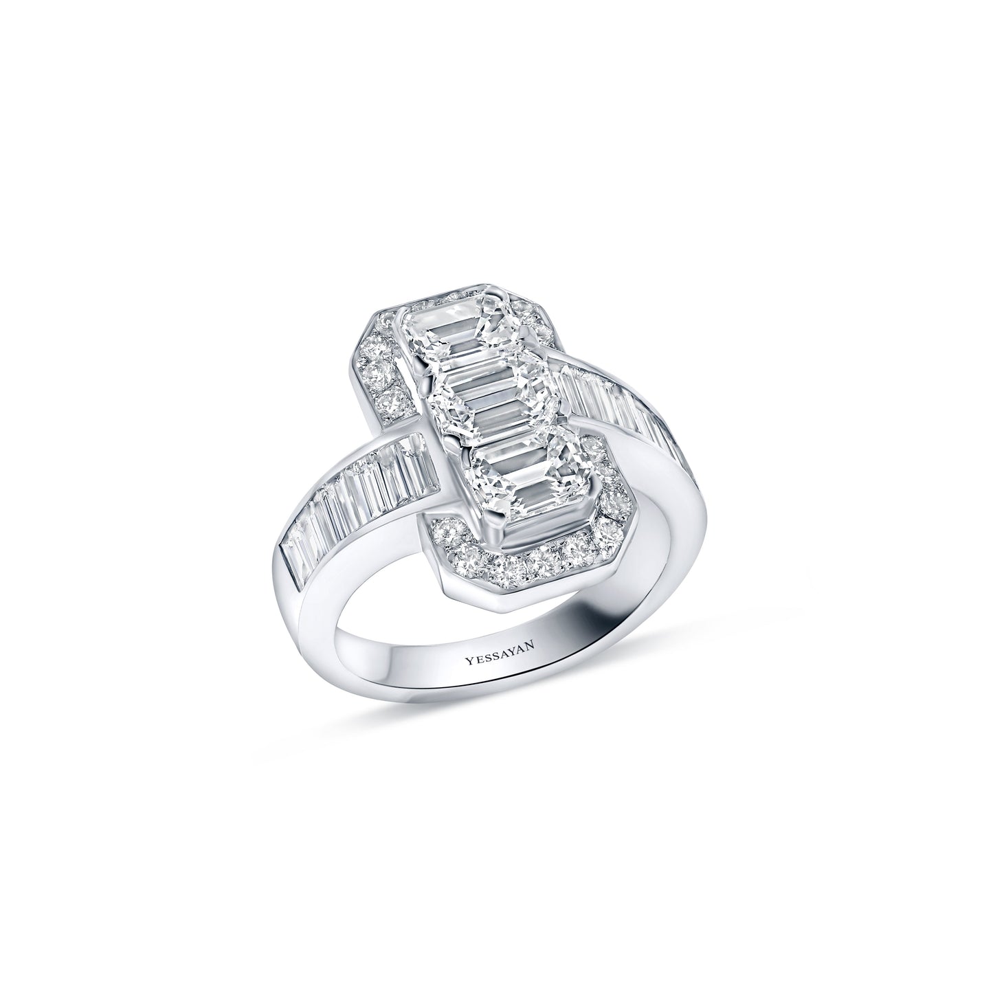 Trio Emerald Diamond Statement Ring