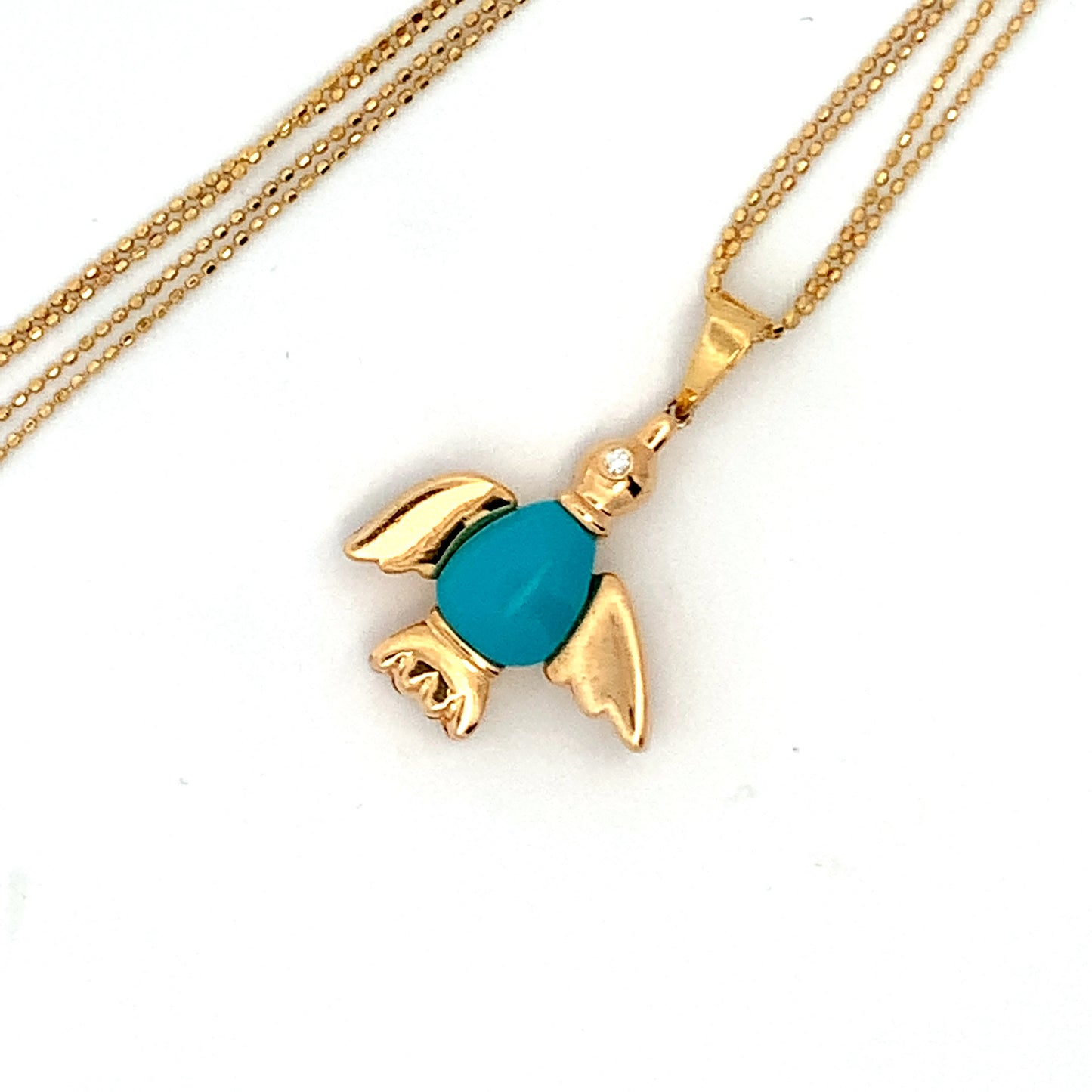 Turquoise & Diamond Bird Pendant Necklace