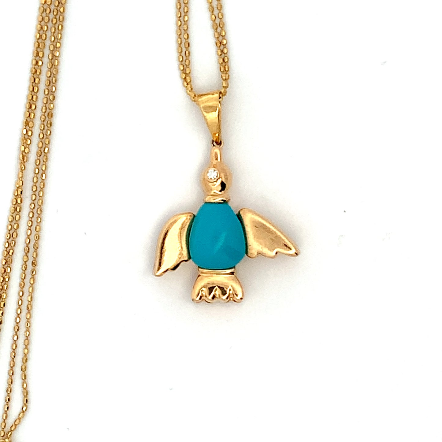 Turquoise & Diamond Bird Pendant Necklace