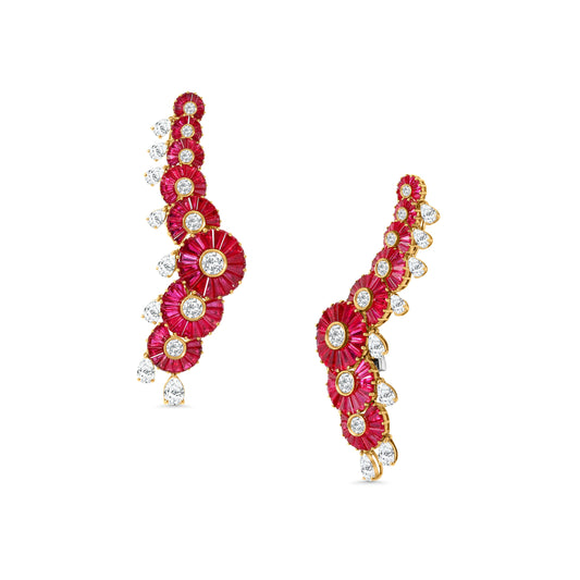 Baguette Rubies & Diamond Crawler Earrings
