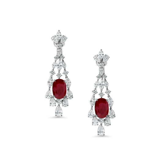 Diamond & Ruby Long Drop Earrings
