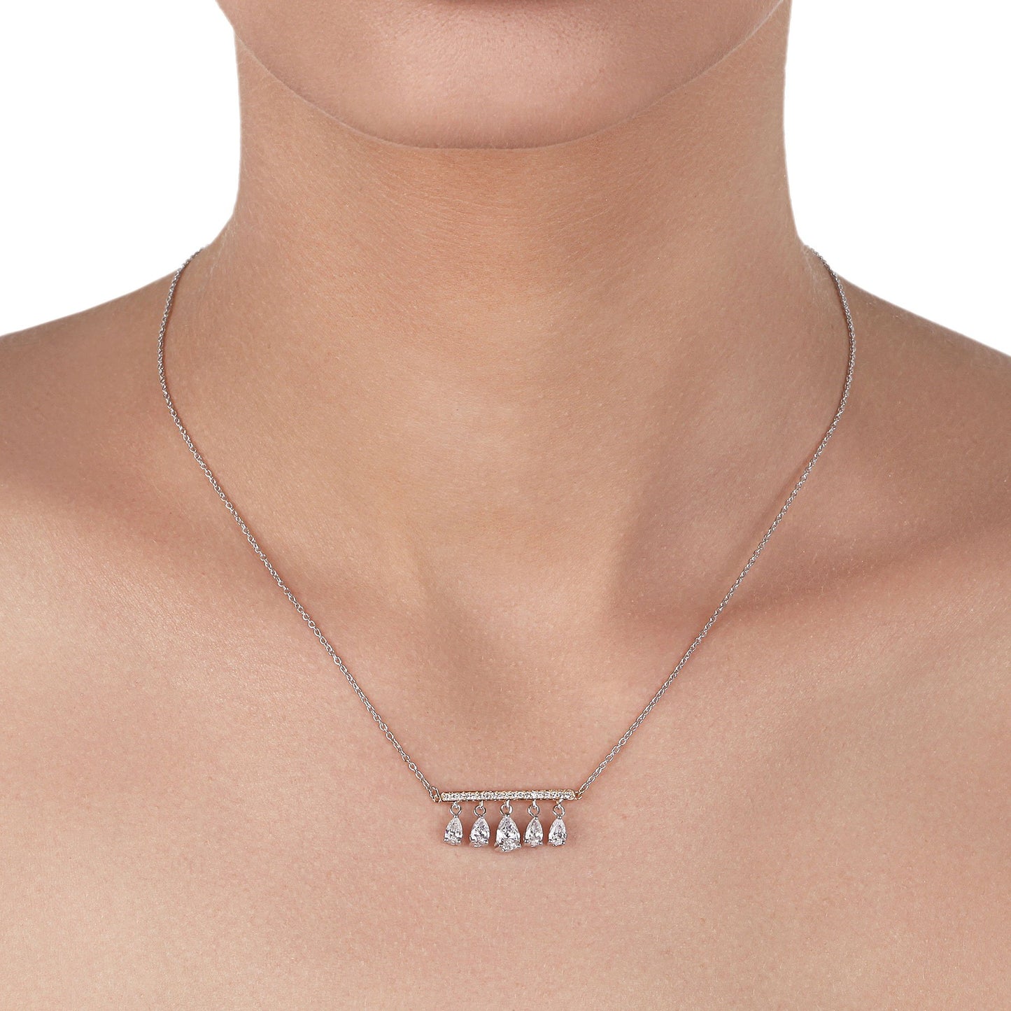 Pear Drops with White & Rose Gold Diamond Necklace | Diamond Necklace | Diamond Necklace Design