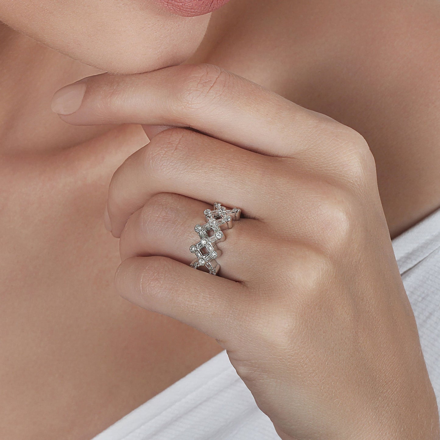 Cross Shaped Baguettes & Round Diamonds Ring | diamond ring | designer jewellery online