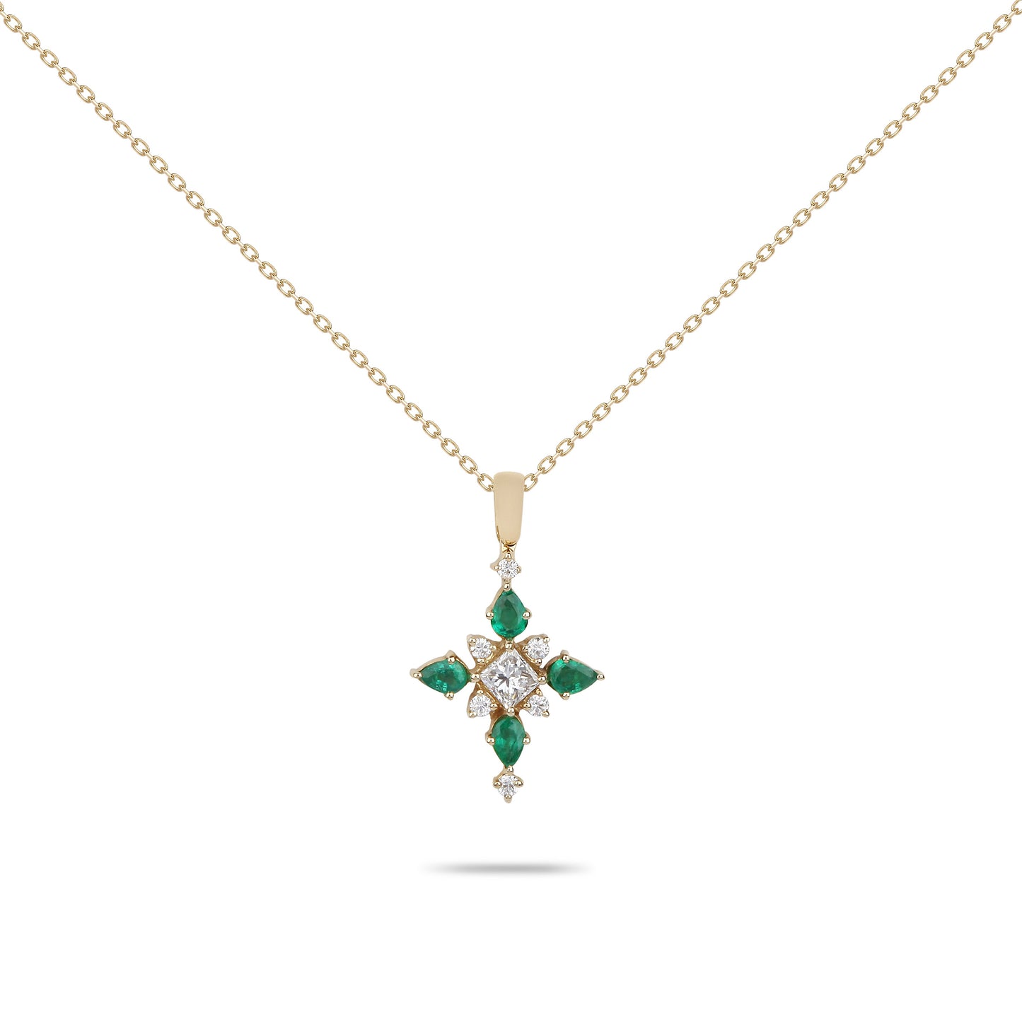 Crossed Emeralds & Diamonds Necklace | Necklaces with diamonds | Buy Jewelry online
