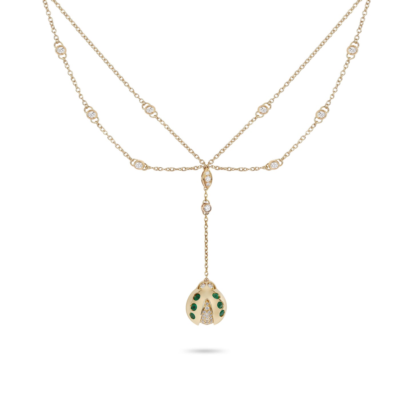 Lady Bug Diamond & Emerald Yellow Gold Chain Necklace | Necklaces For Women
