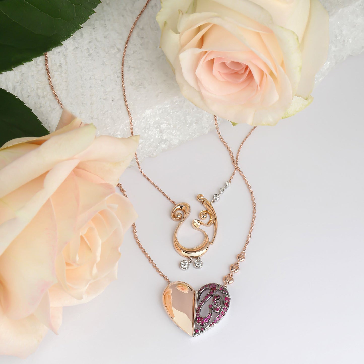 The Mothers' Day Edition - Heart Shaped Custom Arabic Letter "Mother" Rose Gold & Ruby Precious Stones Necklace | Diamond Necklace For Women