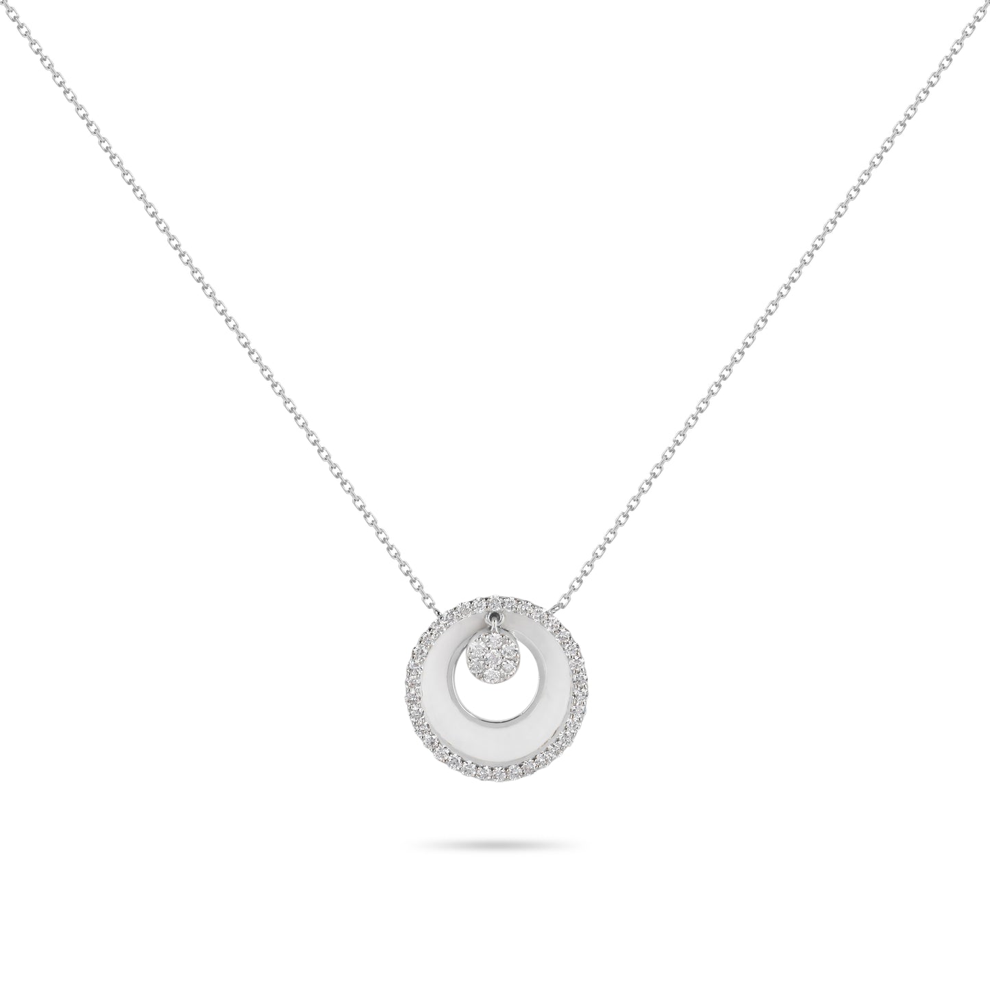 Circular Enamel Ornament & Diamond Pendant Necklace