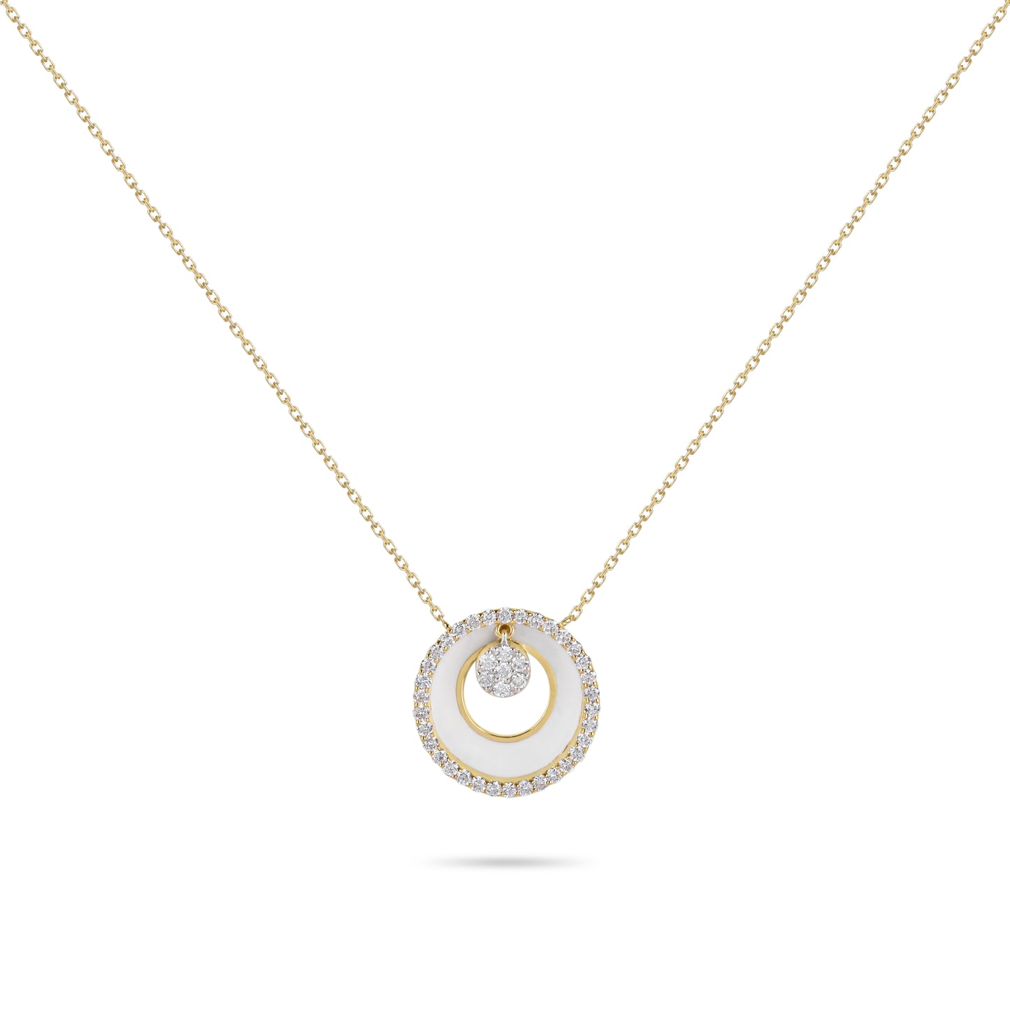 Circular Enamel Ornament & Diamond Pendant Necklace