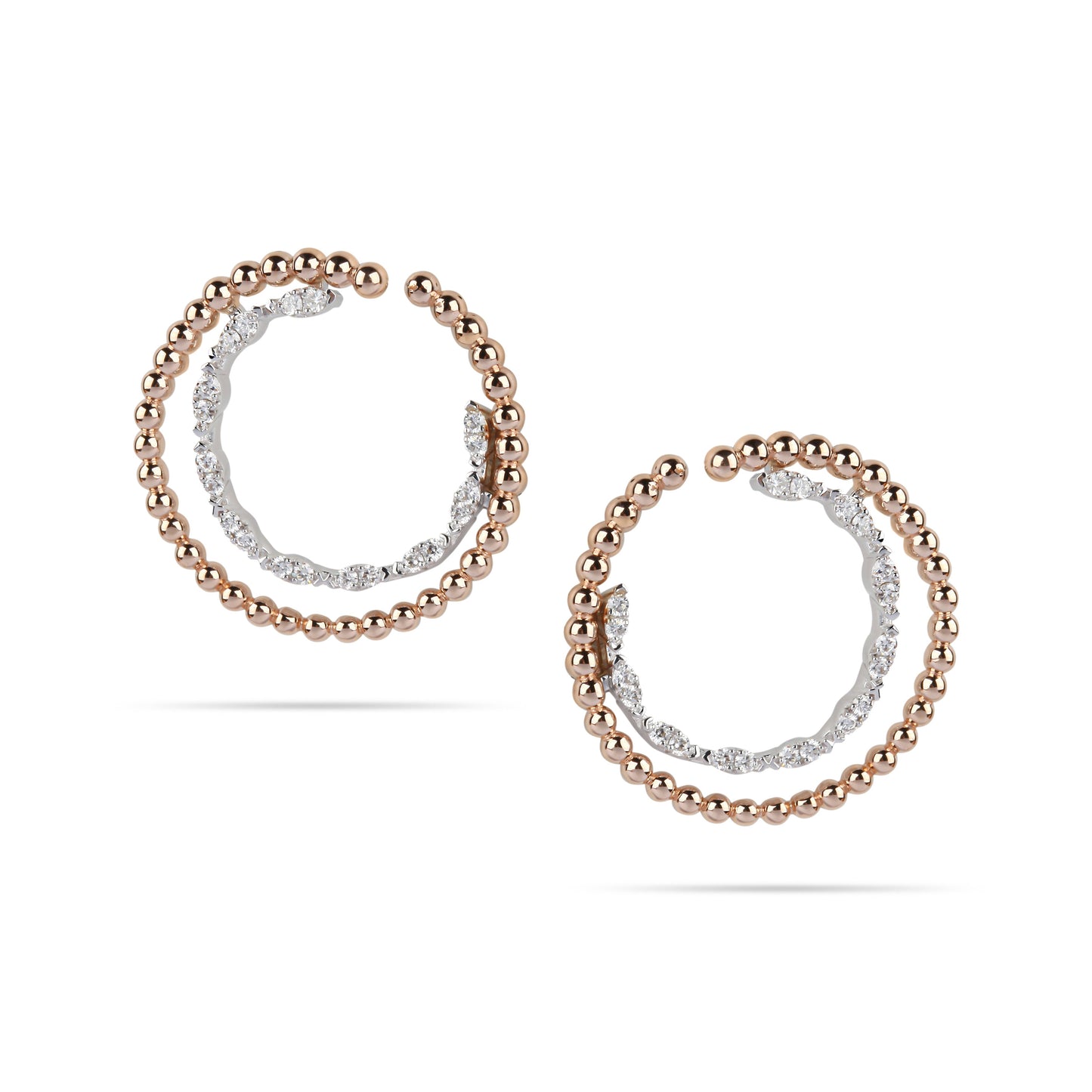 Two-Tone Beaded & Diamond Hoop Earrings Media | Online Shopping