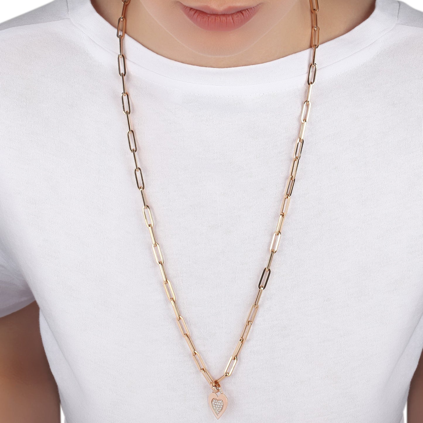Long Chain Necklace With Diamond Heart Charm | Diamond Necklace | Designer Jewellery Online