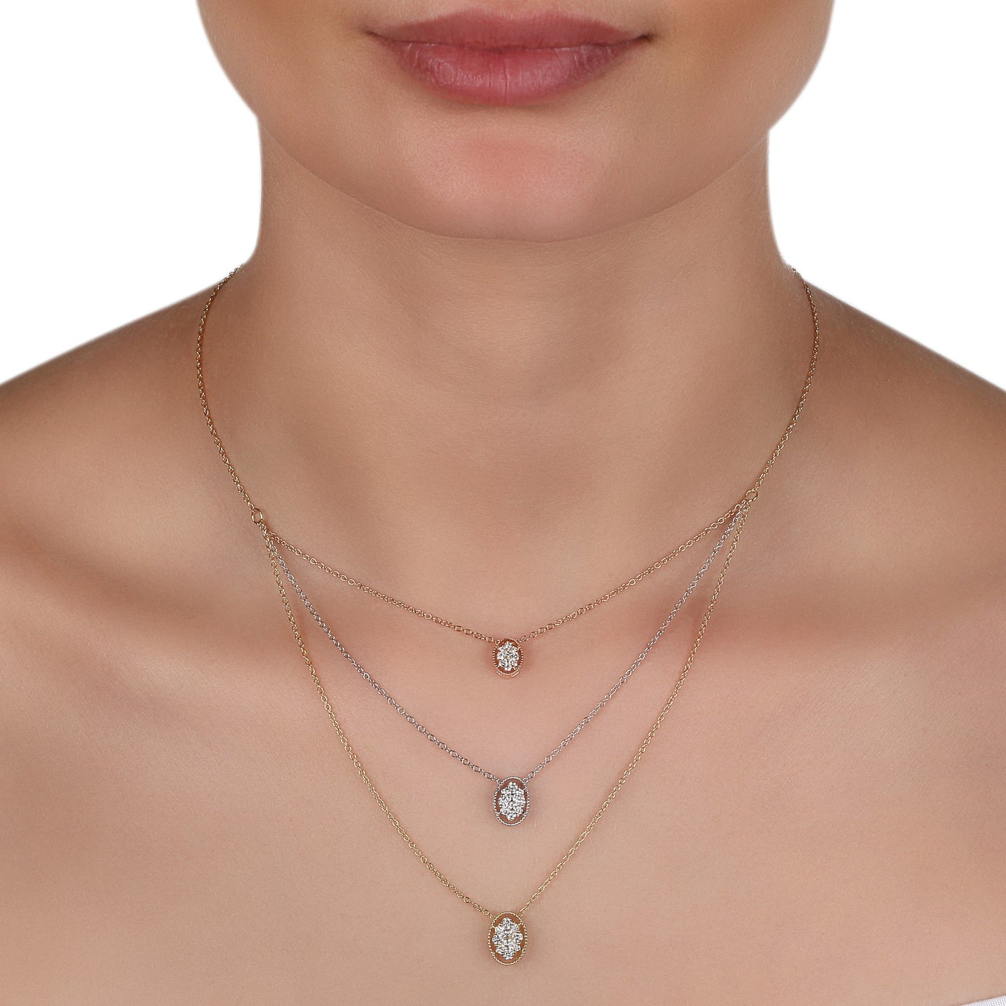 Three-Tone Layer Diamond Necklace | Diamond Necklace