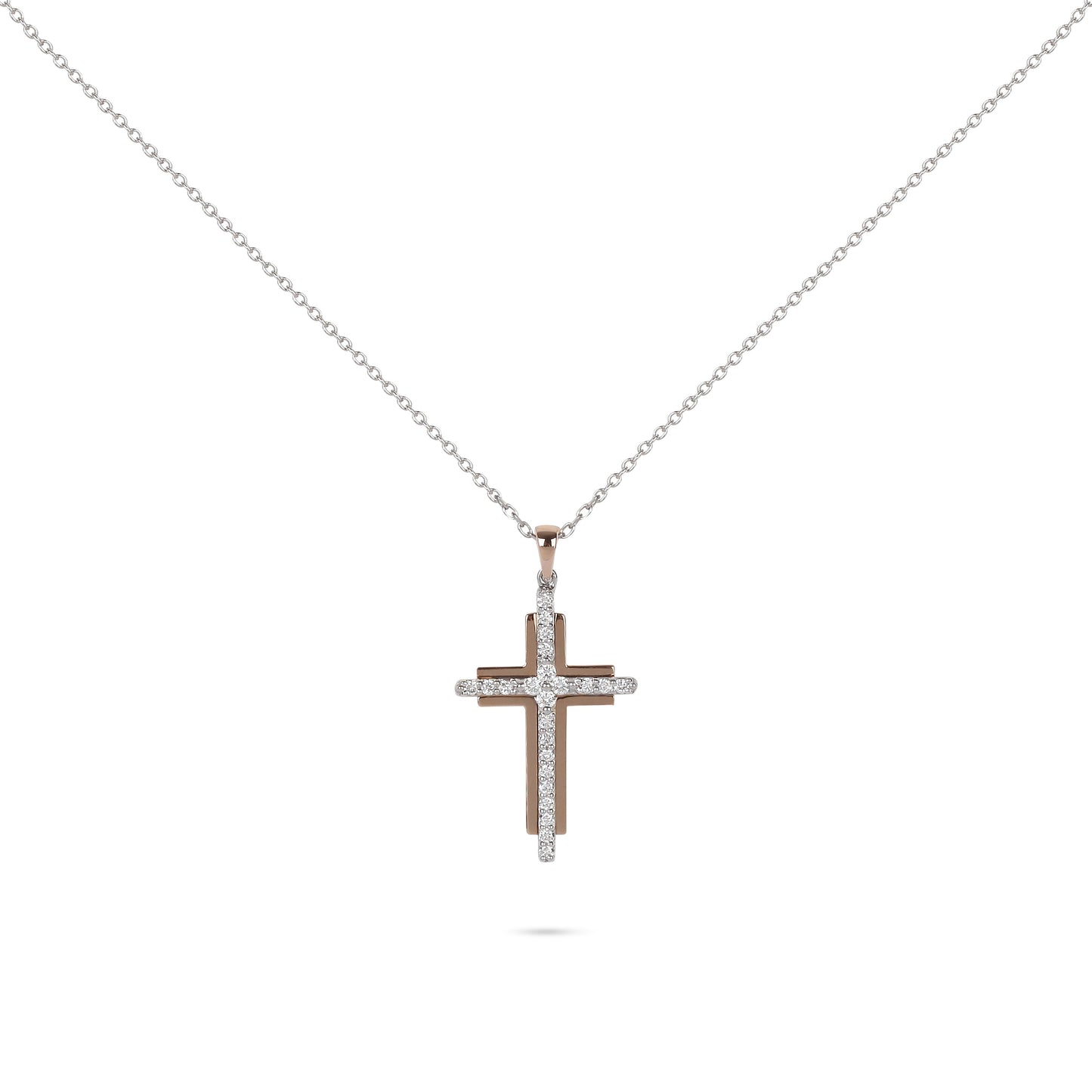 Two-Tone Cross Diamond Necklace | Diamond Necklace | Diamond Gold Necklace