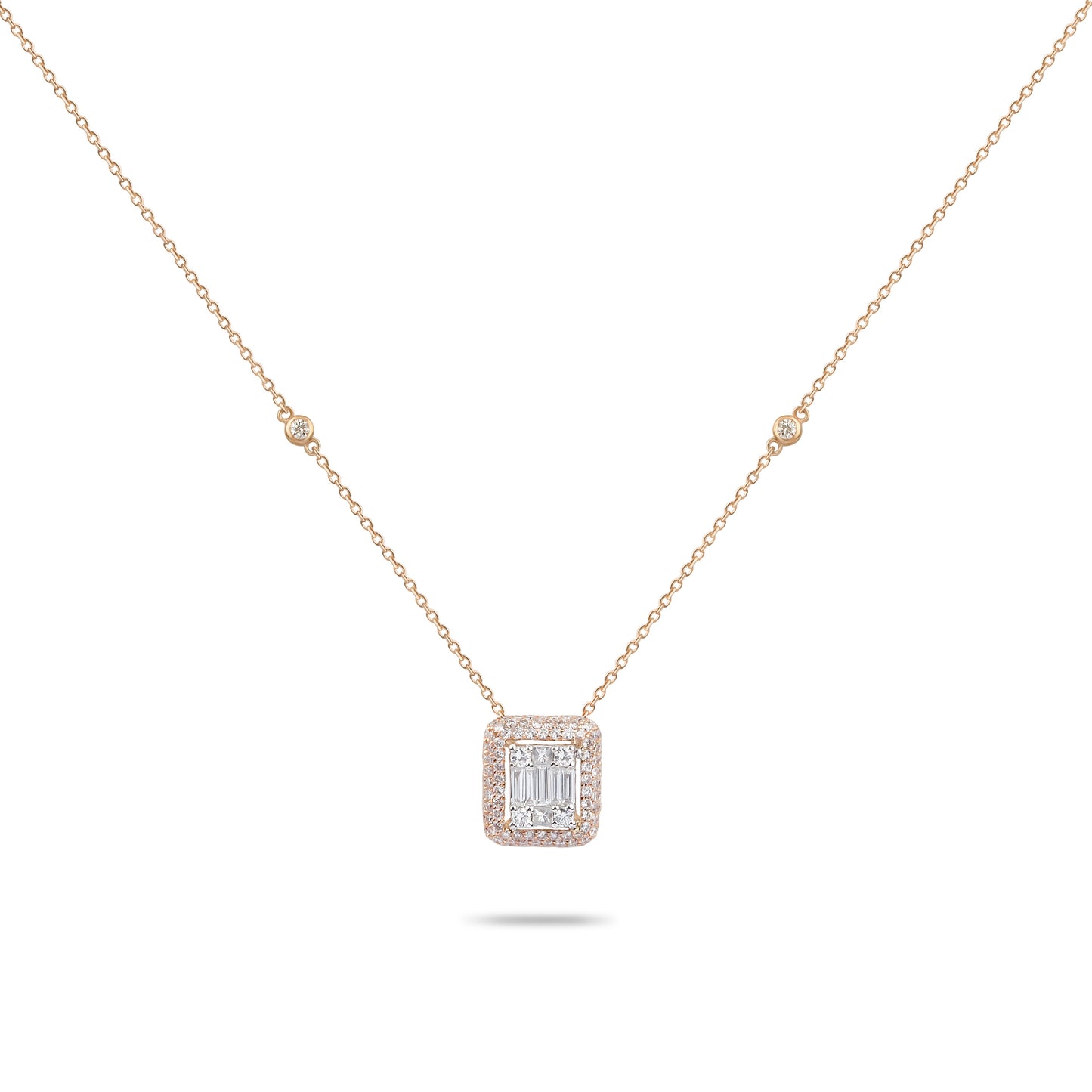 Rose Gold & Mixed Cut Diamonds Necklace | Diamond Necklace | Diamond Necklace For Women