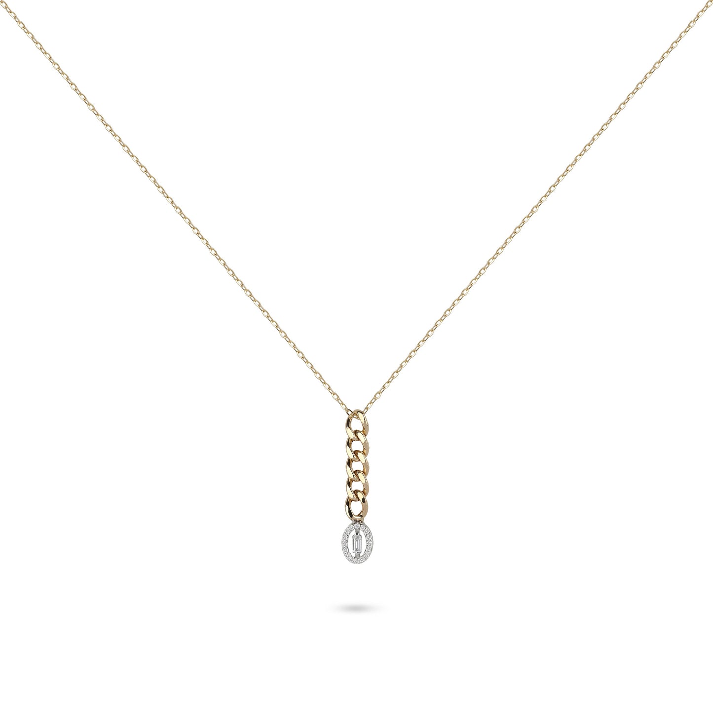 Cuban Link Diamond Round Pendant Necklace