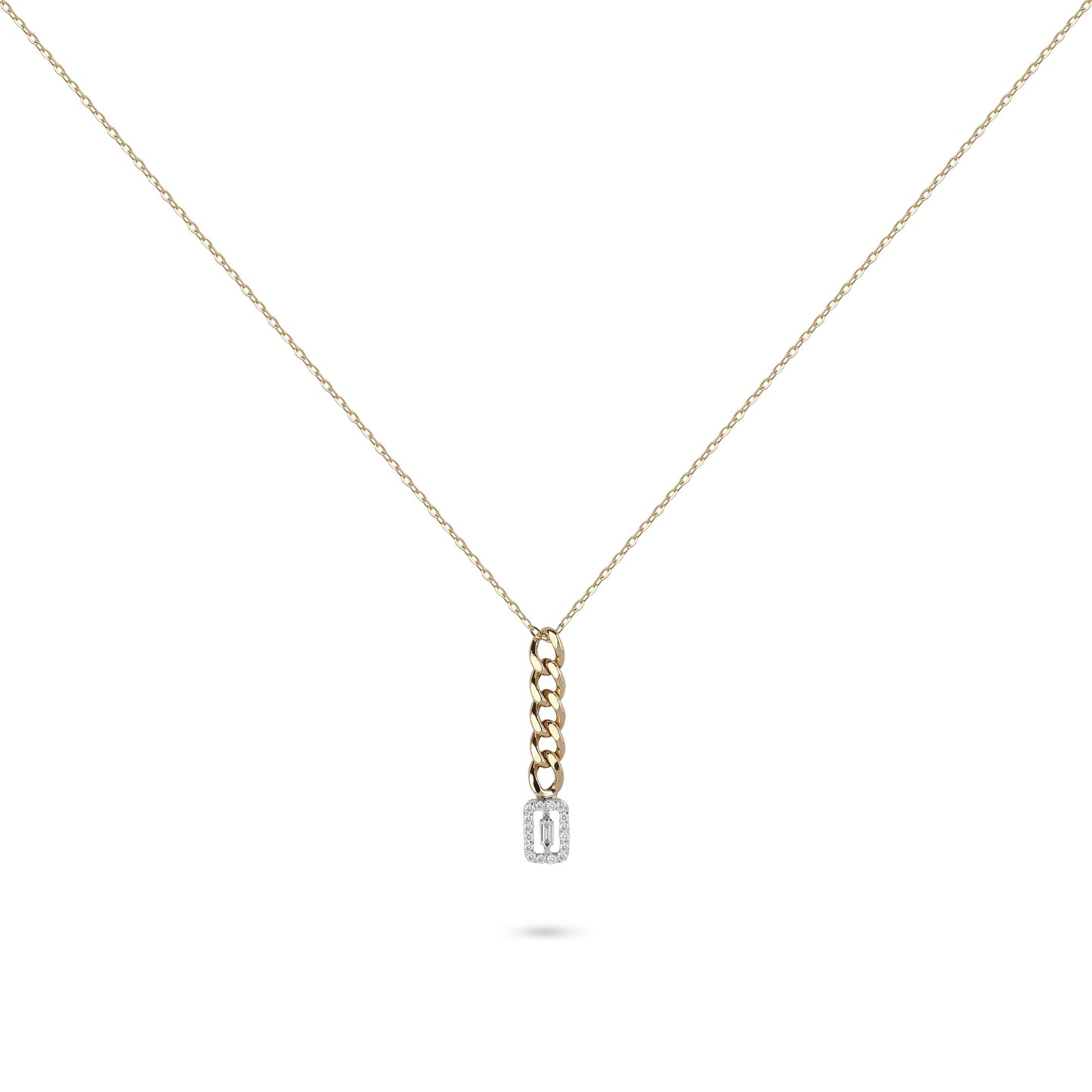 Cuban Link Diamond Emerald Pendant Necklace