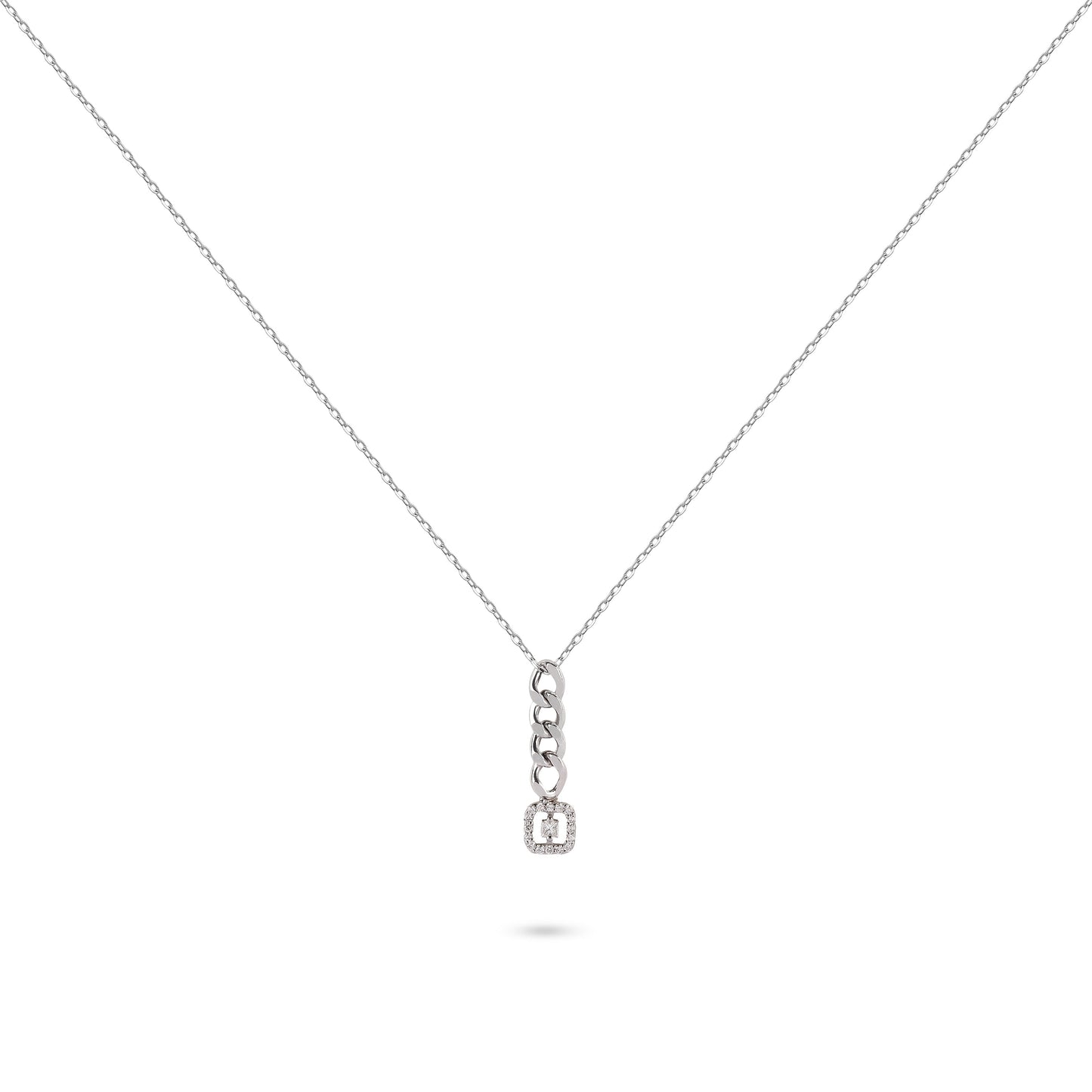 Cuban Link Diamond Princess Pendant Necklace