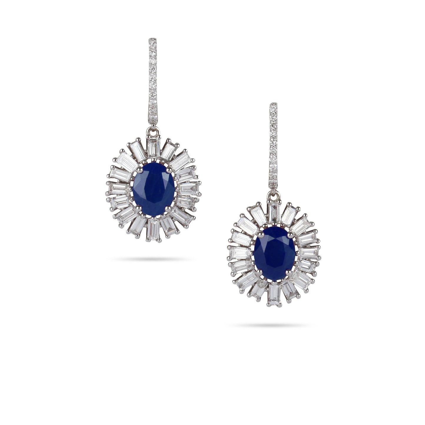 Sapphire & Baguette Frame Diamond Earrings