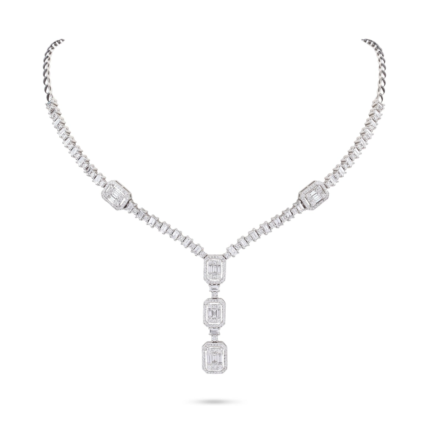 Emerald Cut illusion Diamonds Necklace | Diamond Gold Necklace