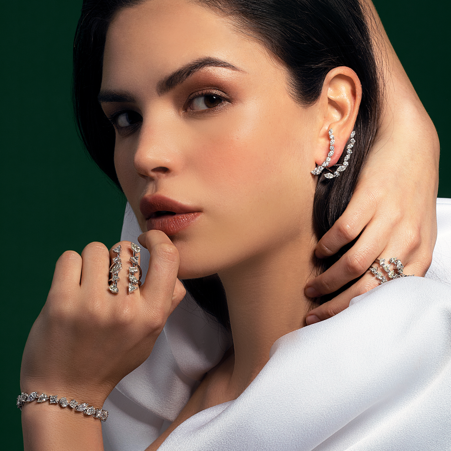 Two-Row Diamond Crawler Earrings