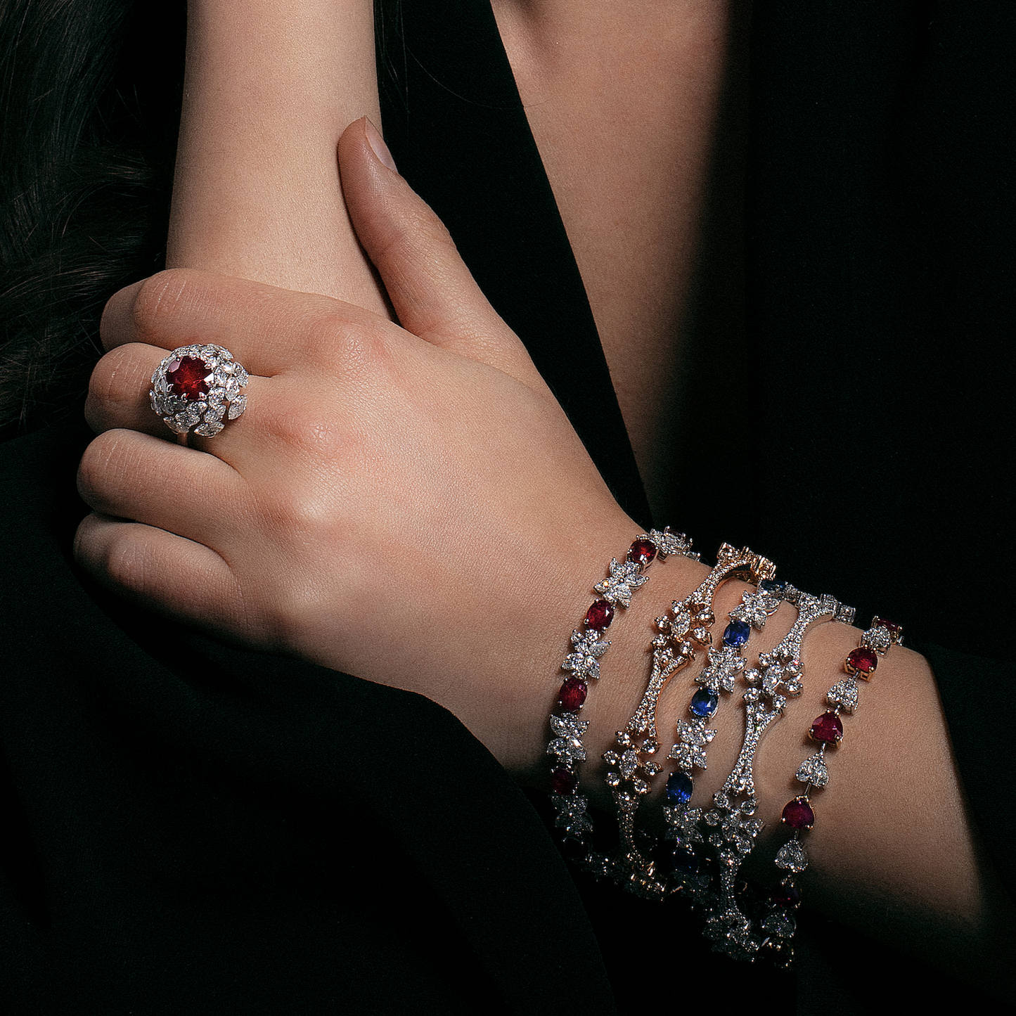 Sapphire & Diamond Patterned Link Bracelet