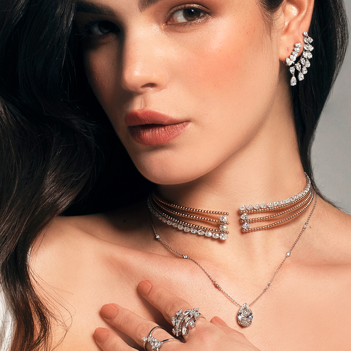 Diamond Two-Tone Multi-Row Beaded Choker
