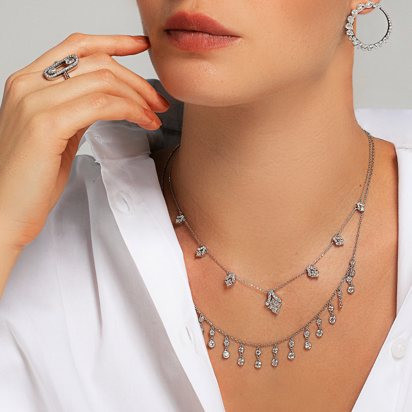 Dangling Diamond Charm Necklace