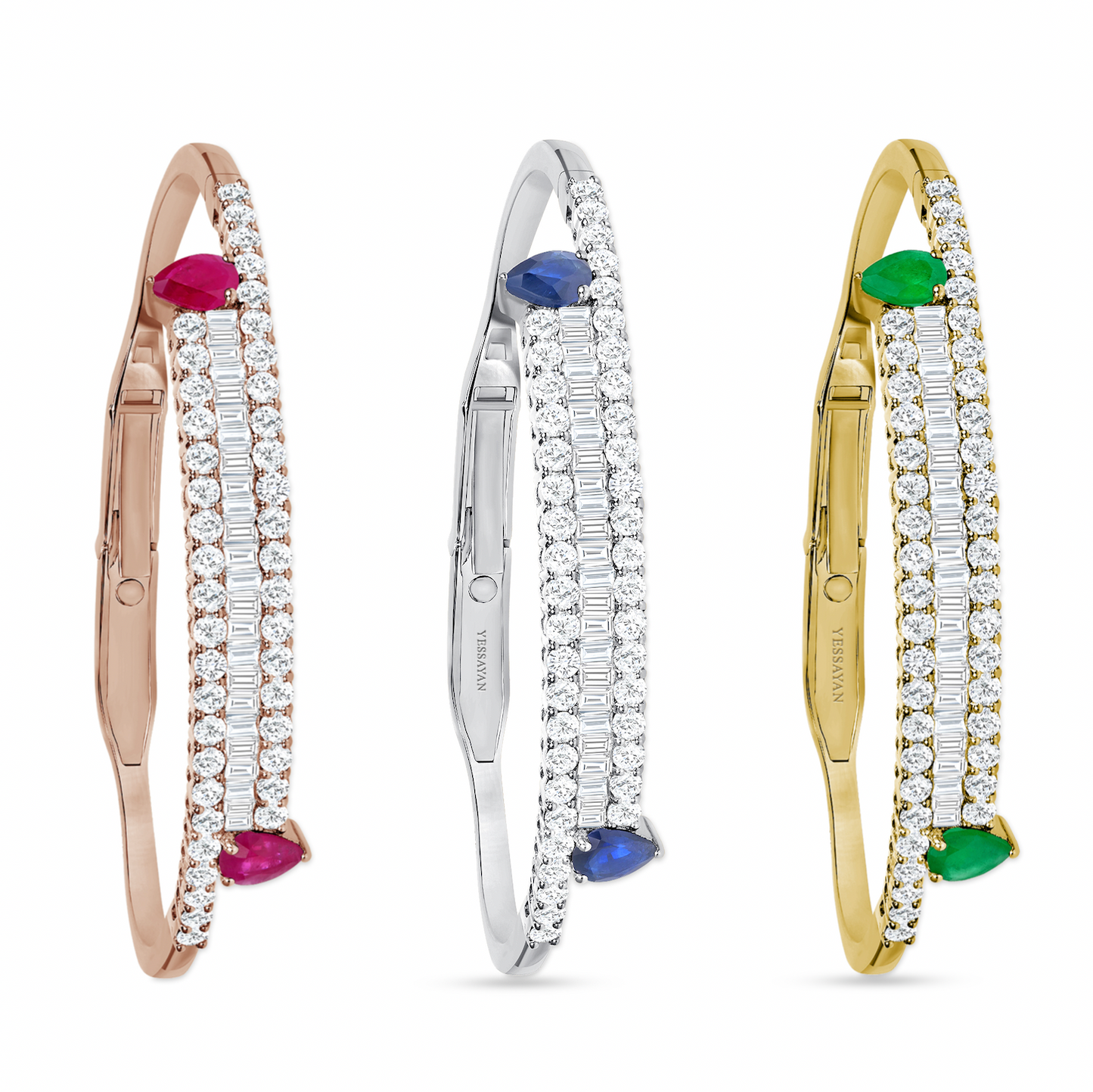 Diamond & Sapphire Linear Bangle Bracelet