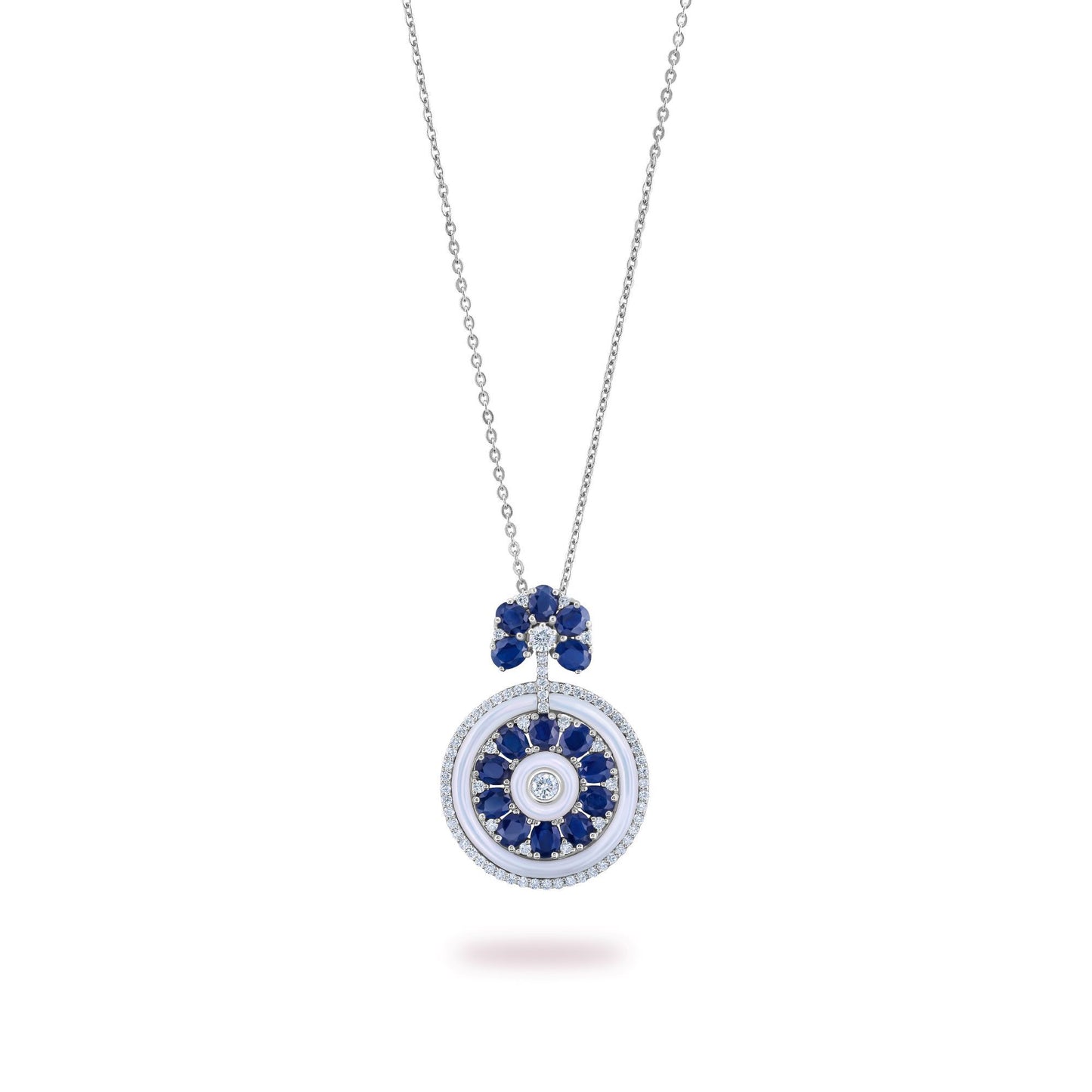 Sapphire & Diamond Medallion Style Necklace | Diamond Necklace | Buy Necklace