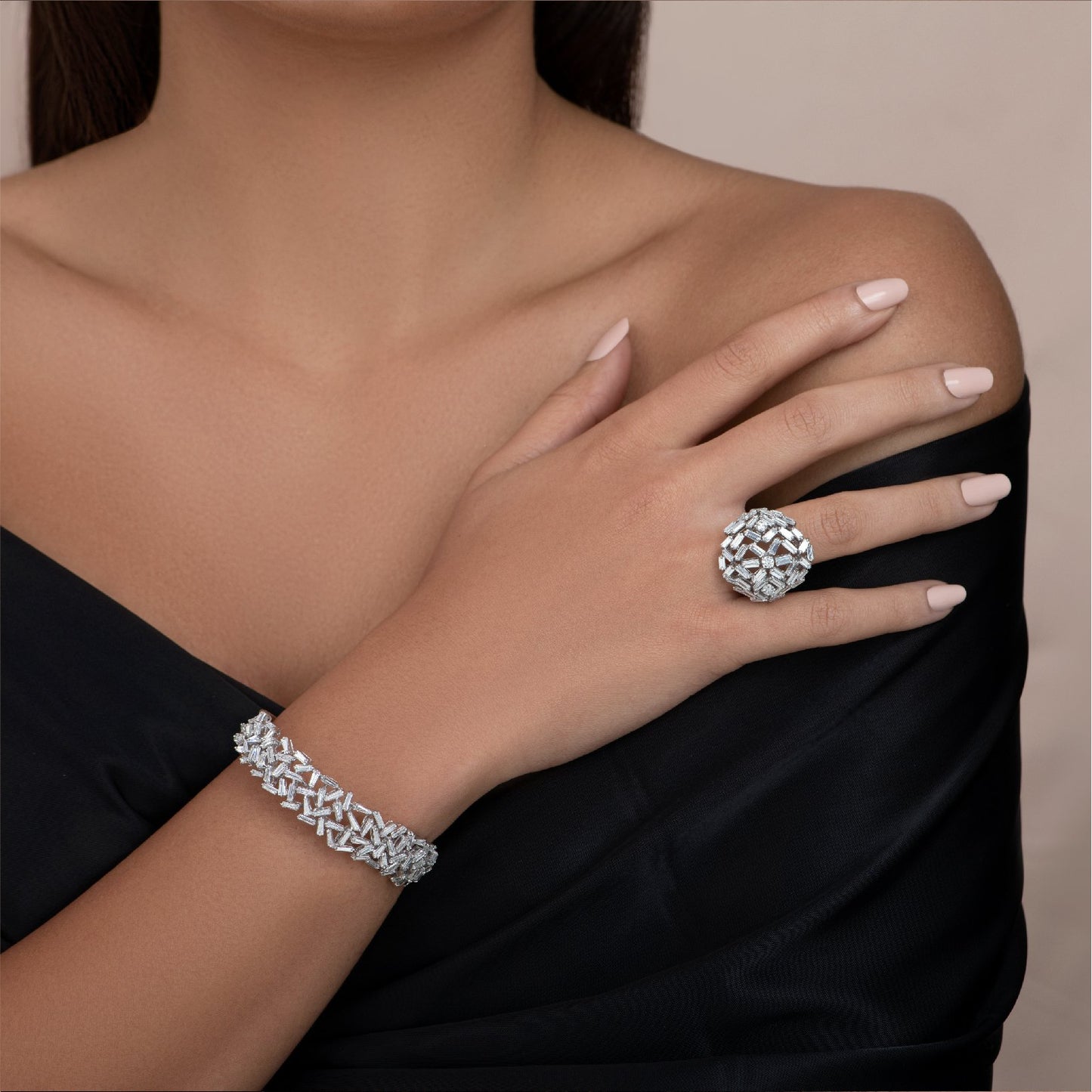 Sprinkled Baguette & Round Diamonds Bracelet & Ring