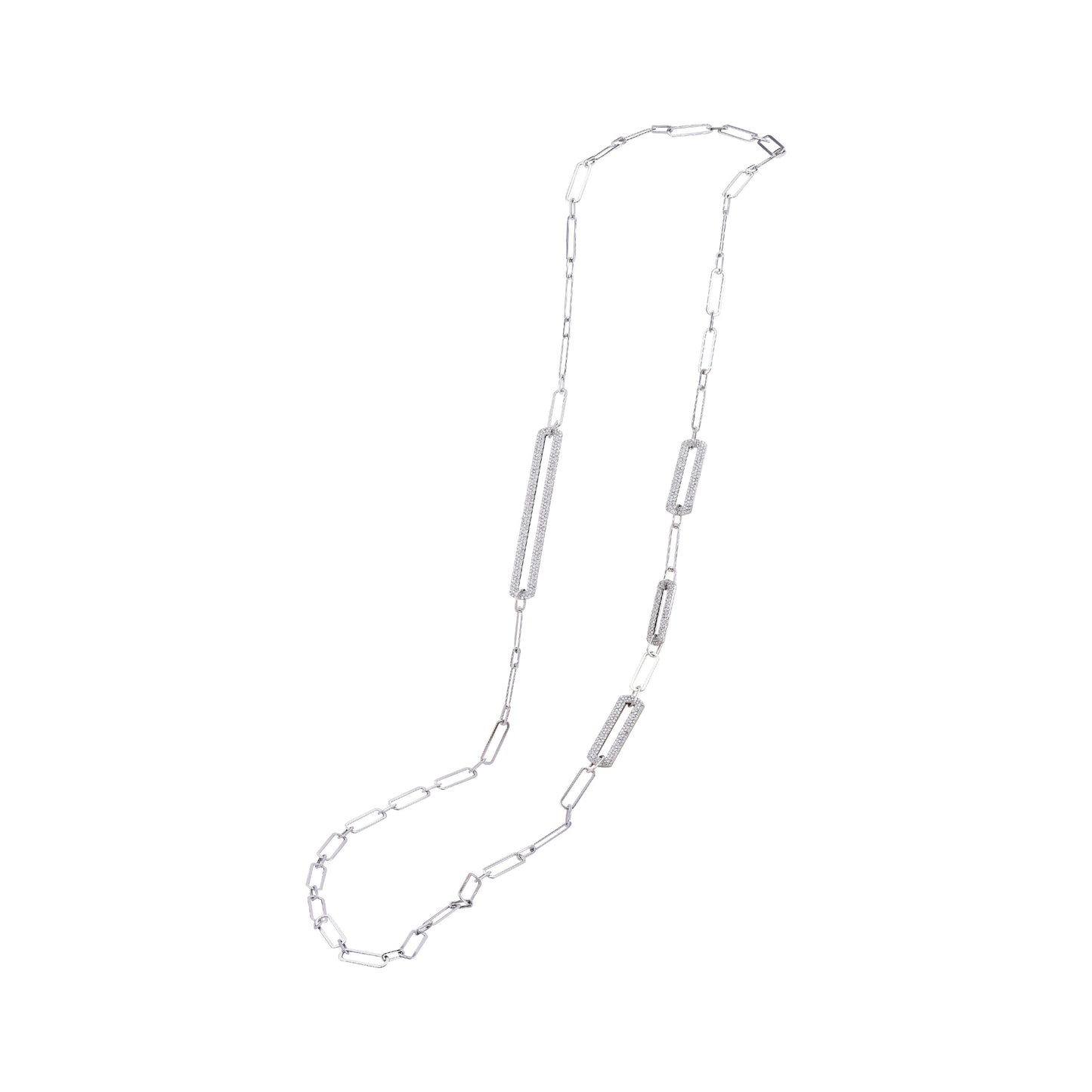 White Gold & Diamond Long Chain Necklace | Diamond Necklace | Chain Necklace Women