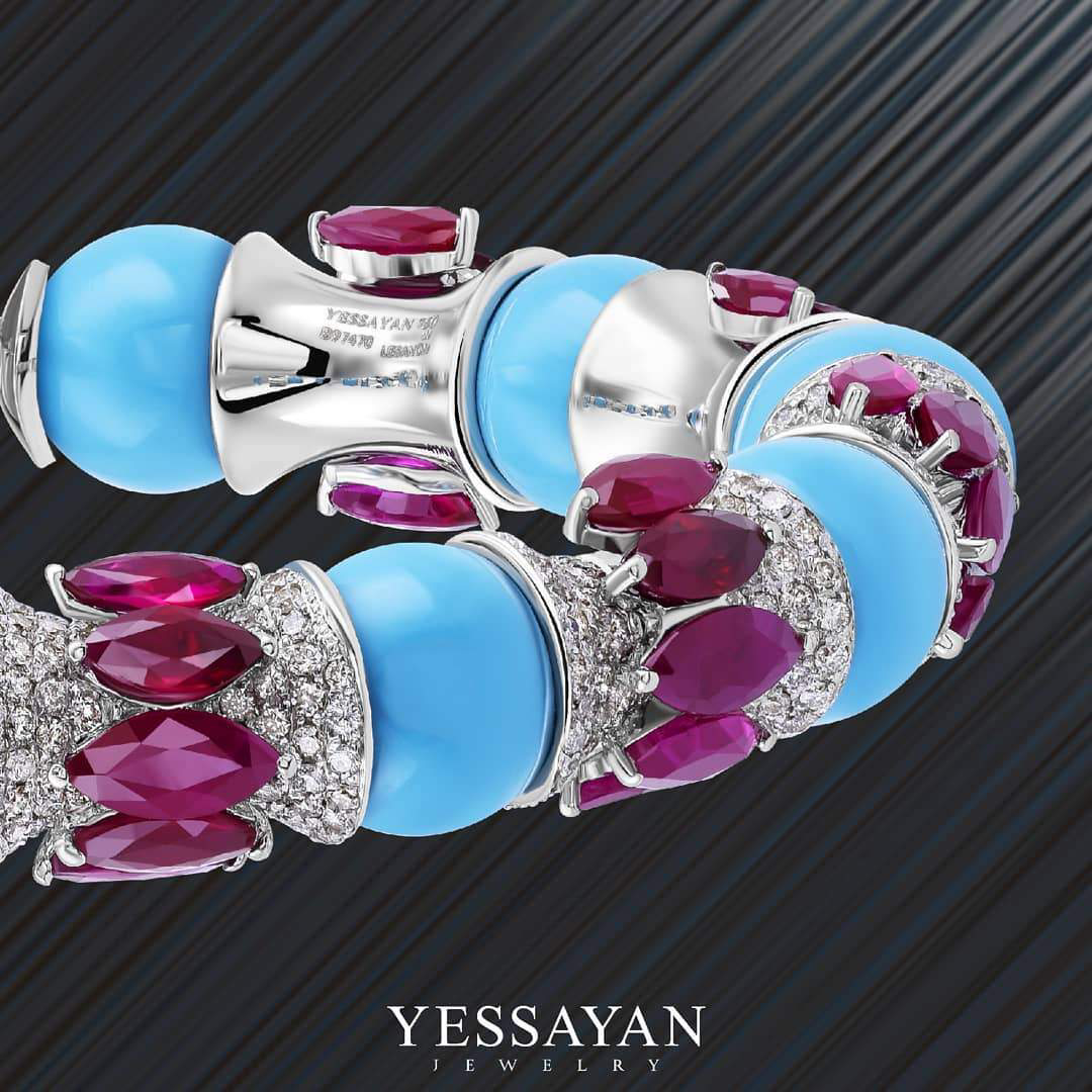 Ruby & Turquoise Cuff Bracelet | Wedding Bracelet