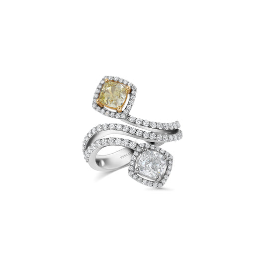Mirrored Yellow Diamond & Diamond Statement Ring