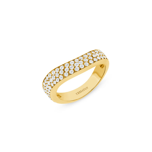 Pave Setting Diamond Ring Wavy Band