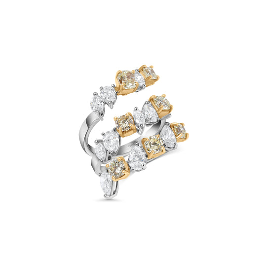 Mixed Shape Yellow Diamond & Diamond Multi-Layer Statement Ring