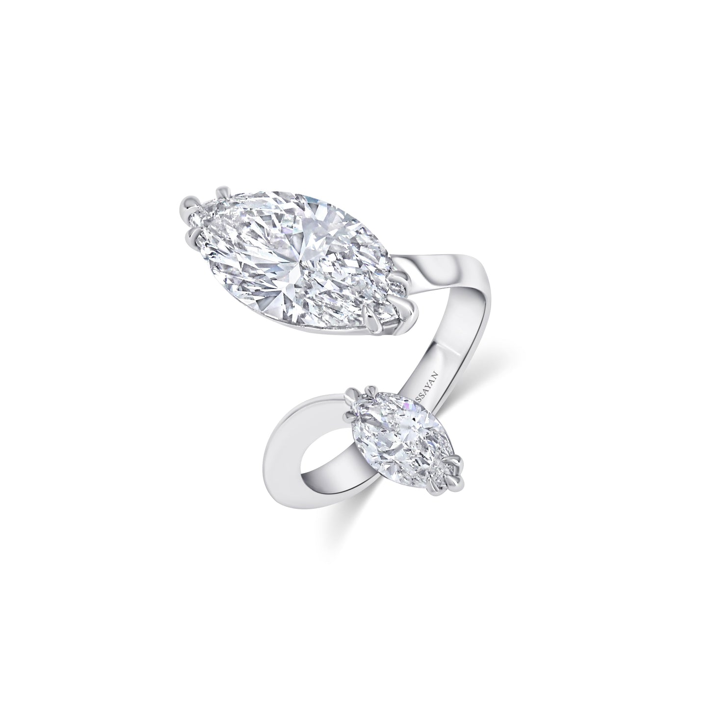 Almasaty Two-Diamond Marquise Split Ring