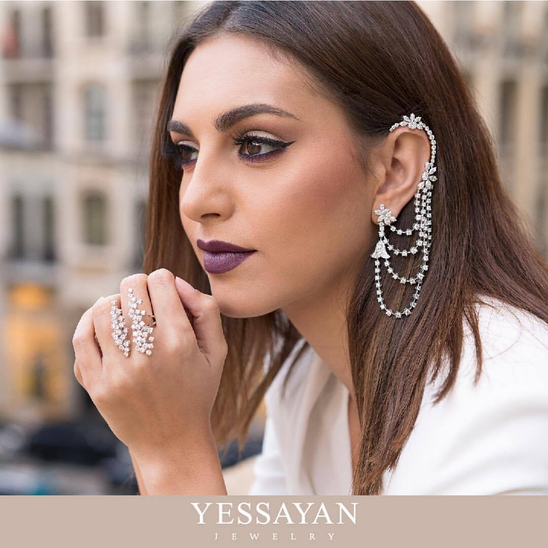 Diamond Cuff Earrings & Ring worn by Valerie Abou Chacra