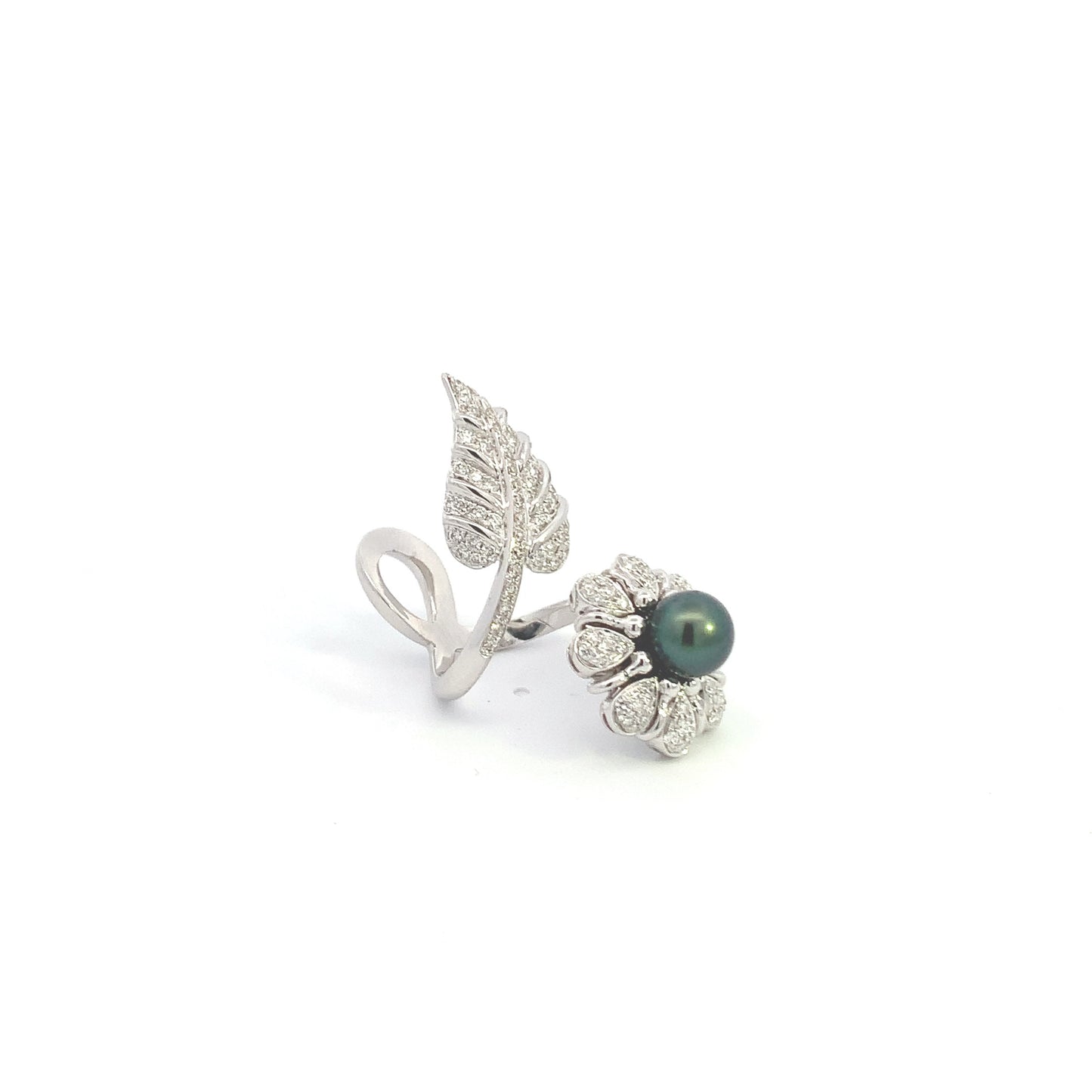 Floral Leaf Pearl & Diamond Ring