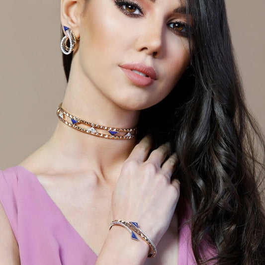Okre by Yessayan - Lapis Stone Pyramid Rose & White Gold Diamond Cuff Bracelet | Shop Bracelets