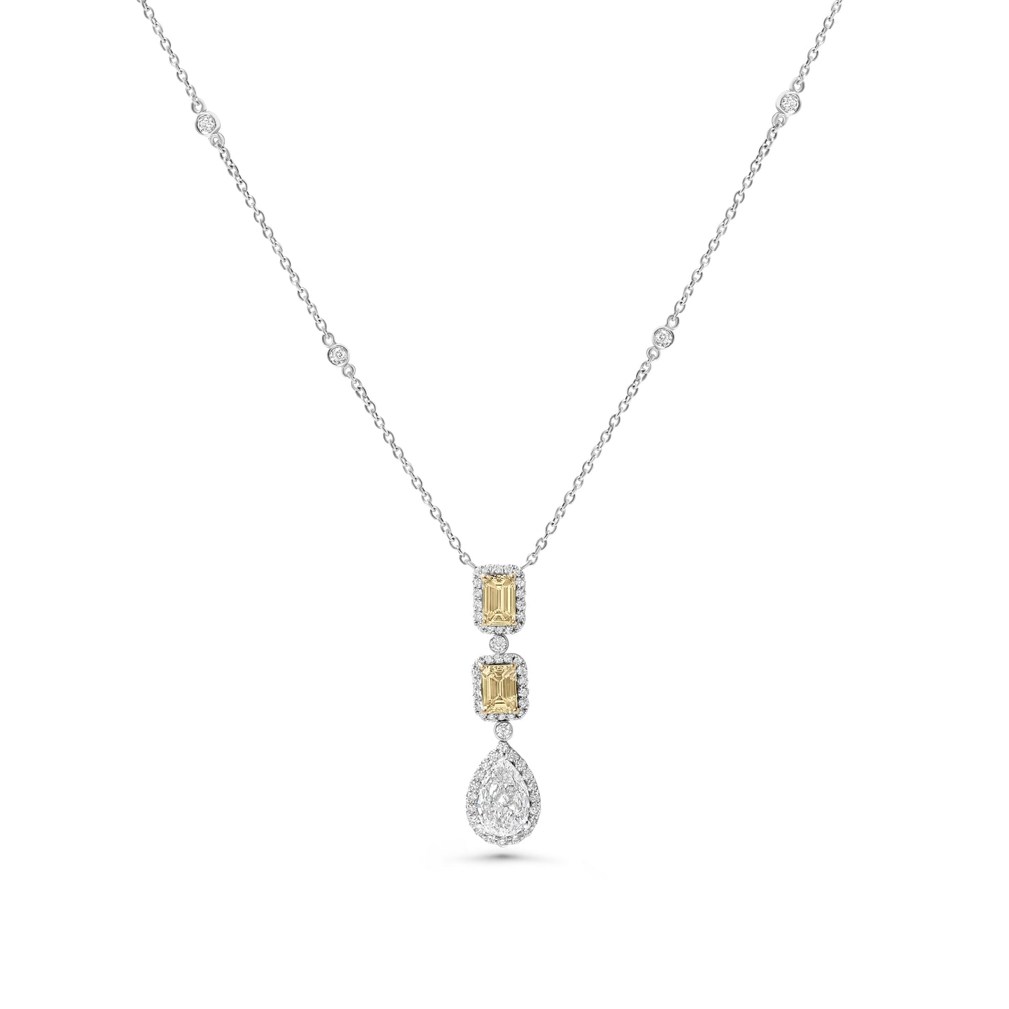 Certified Solitaire Diamond & Yellow Diamond Pendant Necklace