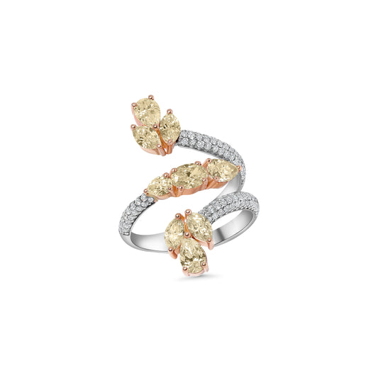 Mixed Cut Yellow Diamond & Diamond Two-Tone Statement Ring