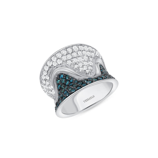 Diamond & Blue Diamond Cocktail Ring