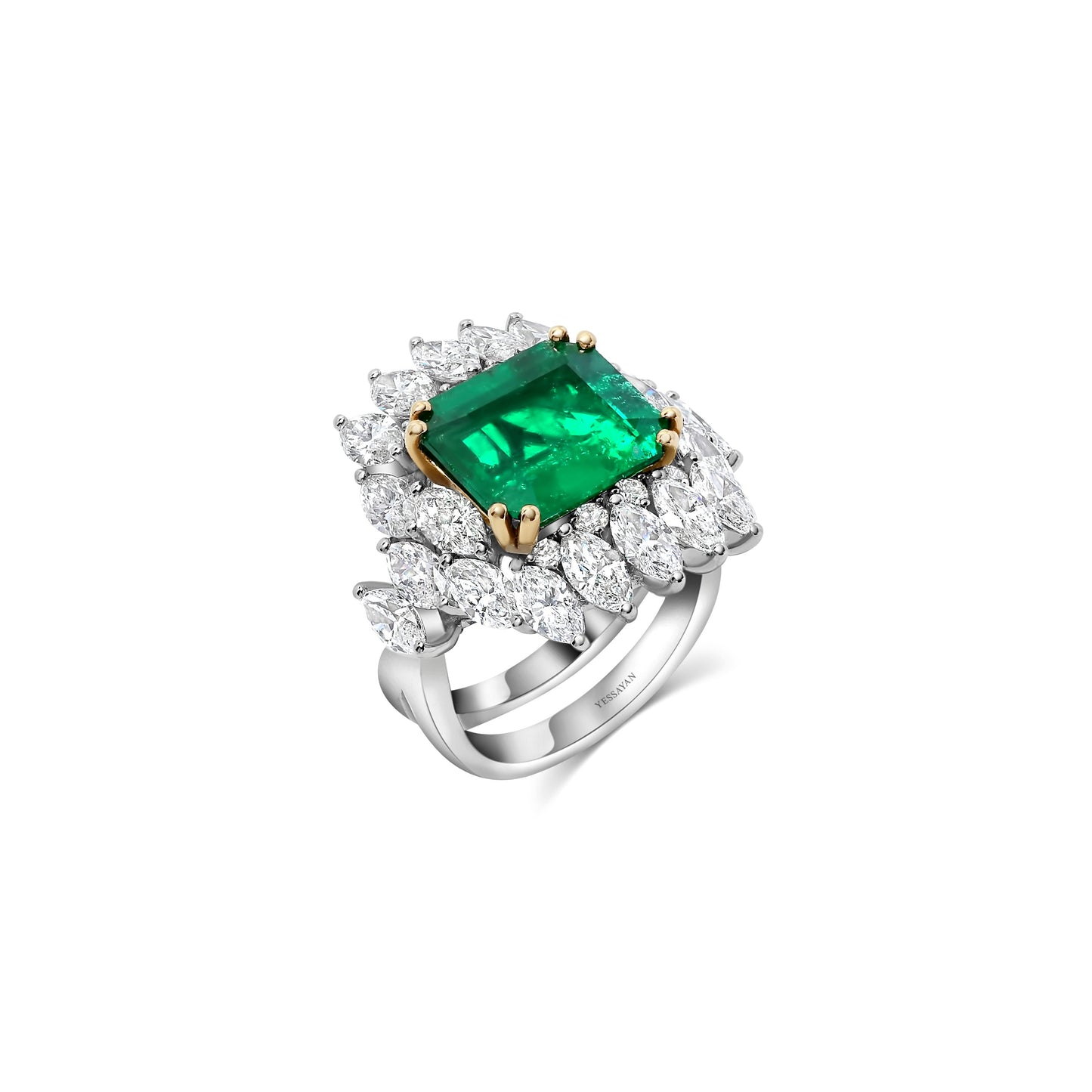 Emerald & Marquise Diamond Band Ring
