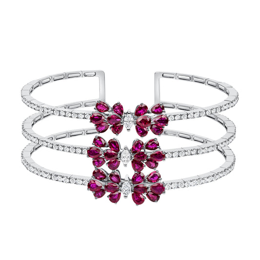 Ruby & Diamond Floral Cuff Bracelet
