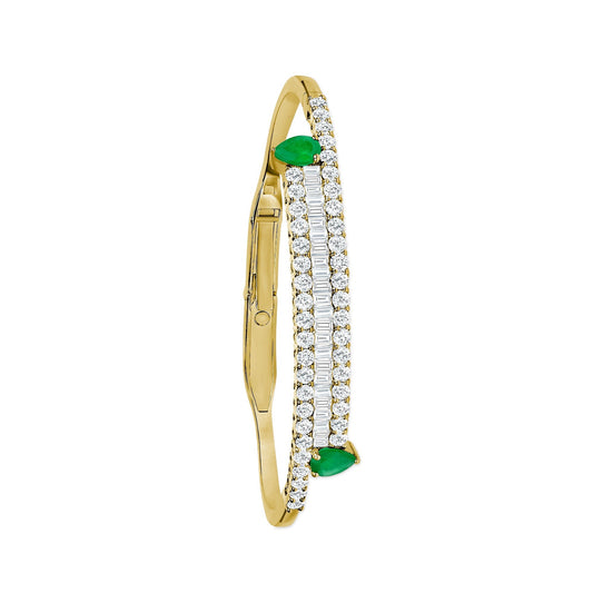 Diamond & Emerald Linear Bangle Bracelet