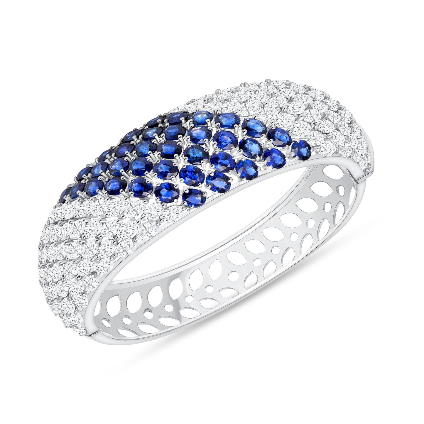 Marquise Diamonds & Oval Sapphires Bangle Bracelet
