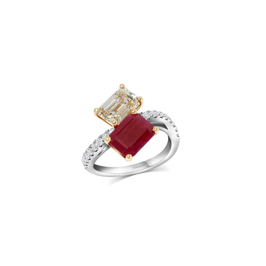 Ruby & Diamond Two-Stone Ring