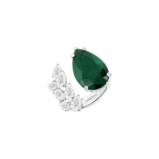Open Band Diamond & Emerald Statement Ring