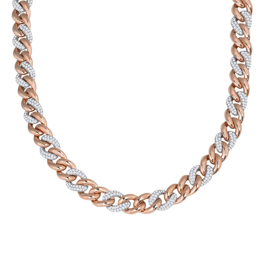 10mm Cuban Link Diamond Two-Tone 2 to 1 Chain Necklace